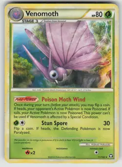 Venomoth 11/102 Holo Rare HGSS Triumphant Pokemon Damaged - Image 1