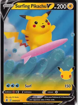 Surfing Pikachu V 008/025 Holo V Rare Celebrations Pokemon Near Mint - Image 1