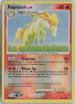 Rapidash 59/130 Uncommon Diamond & Pearl Pokemon Reverse Holo Moderately Played - Image 1