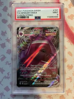 2021 Pokemon SWSH Fusion Strike FA #157 Gengar VMAX PSA 9 MINT - Image 1