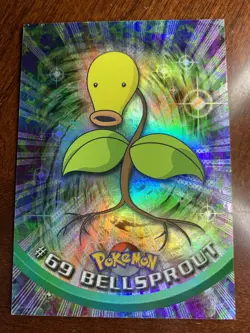 1999 Topps Pokemon TV #69 Bellsprout Rainbow Foil Black Logo B - Image 1