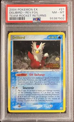 2004 Pokemon EX Team Rocket Returns 21 Delibird Reverse PSA 8 NM-MT - Image 1