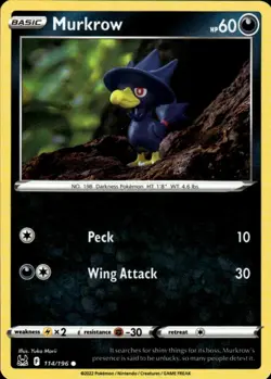 Murkrow 114/196 Common Lost Origin Pokemon Yuki Morii LP/NM - Image 1