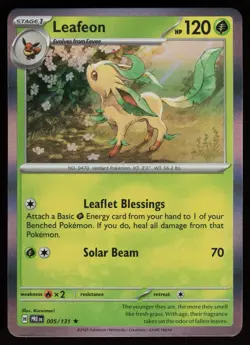 LEAFEON 005/131 RARE PRISMATIC EVOLUTIONS POKEMON HOLO NM/M - Image 1