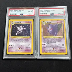 1999 Pokemon Fossil Gengar 5/62 Holo PSA 5 EX AND Haunter 6/62 Holo PSA 6 EX-MT - Image 1