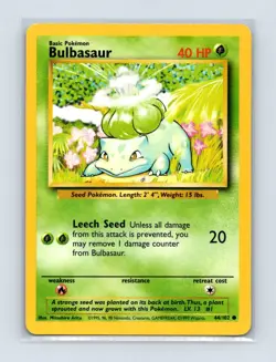 Bulbasaur 44/102 Common Base Set Unlimited Pokemon Lightly Played - Image 1