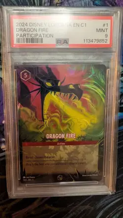 Disney Lorcana en C1-Lorcana Challenge Promo #1 Dragon Fire PSA 9 Mint🔥 - Image 1