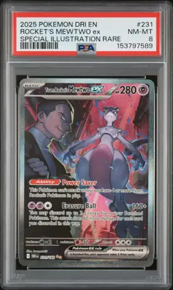 2025 POKEMON DRI EN-DESTINED RIVALS #231 TEAM ROCKET'S MEWTWO EX PSA 8 - Image 1