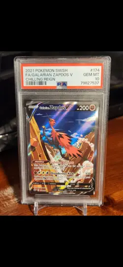 2021 Pokemon Chilling Reign Galarian Zapdos V Alt Art 174/198 PSA 10 GEM MINT - Image 1