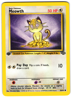Meowth - 56/64 - 1999 1st Edition Common Jungle Pokemon Card LP - Image 1
