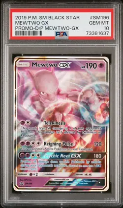 2019 POKEMON SM 196 BLACK STAR PROMO DETECTIVE PIKACHU MEWTWO GX PSA 10 - Image 1
