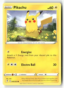 Pikachu 049/203 Common Evolving Skies Pokemon Near Mint - Image 1