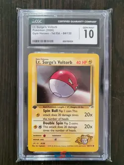 Pokemon TCG Lt. Surge's Voltorb 1st Edition 84/132 Gym Heroes 2000 CGC 10 - Image 1