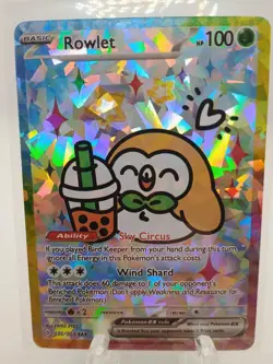 DERPY POKEMON FAN MADE Rowlet ex SAR Full Art Holo 035/055 EN Cute With Boba Tea - Image 1