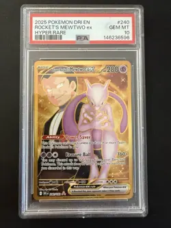 Pokemon 2025 Team Rocket's Mewtwo ex 240 Gold Hyper Rare Destined Rivals PSA 10 - Image 1