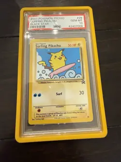 2001 Pokemon Promo Black Star #28 Surfing Pikachu PSA 10 Gem Mint - Image 1