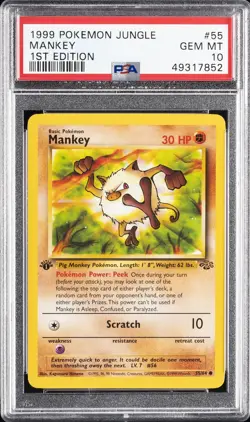 1999 POKEMON JUNGLE 1ST EDITION #55 MANKEY PSA 10 - Image 1