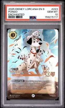 2025 DISNEY LORCANA EN 9-FABLED ENCHANTED #223 PONGO DETERMINED FATHER PSA 10 - Image 1