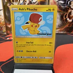 Pokemon TCG Ash’s Pikachu Sun & Moon Black Star Promo Card SM113 MP - Image 1