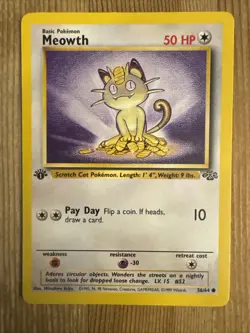 Pokemon TCG Meowth 56/64 Jungle 1st Edition NM - Image 1
