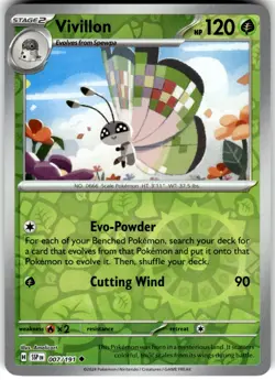 Vivillon Reverse Holo 007/191 SV08: Surging Sparks Uncommon Pokemon Card LP - Image 1