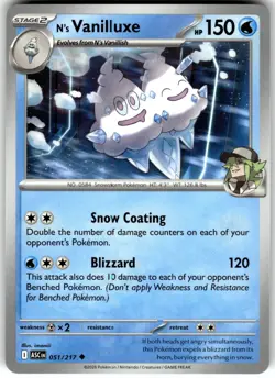 N's Vanilluxe 051/217 ME: Ascended Heroes Uncommon Pokemon Card NM - Image 1