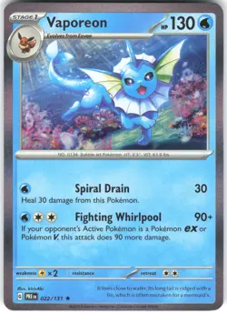 Vaporeon Holo 022/131 SV: Prismatic Evolutions Rare Pokemon Card LP - Image 1