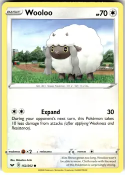 Wooloo (152) 152/202 SWSH01: Sword & Shield Base Set Common Pokemon Card MP - Image 1
