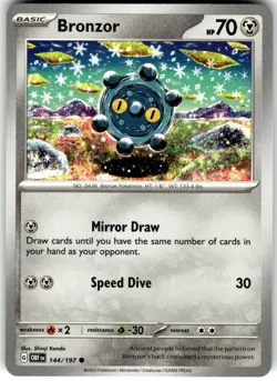Bronzor 144/197 SV03: Obsidian Flames Common Pokemon Card NM - Image 1