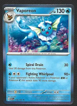 Pokemon Scarlet & Violet 151 Vaporeon 134/165 Holo Rare Near Mint - Image 1