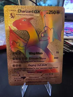 Pokemon Rare Gold Charizard Rainbow GX 150/147 HP 250 Fan Art Near Mint - Image 1