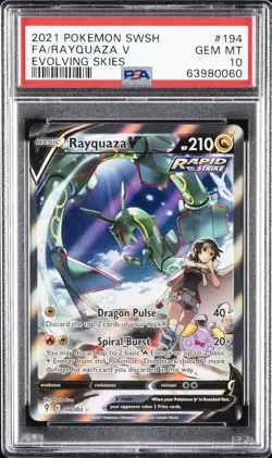 2021 POKEMON SWORD & SHIELD EVOLVING SKIES #194 FULL ART/RAYQUAZA V PSA 10 - Image 1