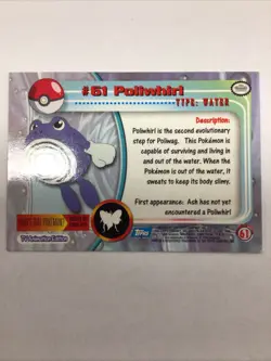 Poliwhirl #61 1999 Topps Pokemon TV Animation Edition Series 1 Blue Logo - Image 2