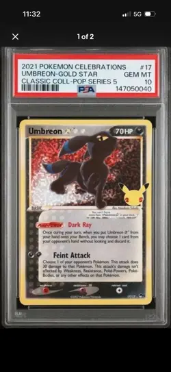 Pokemon Umbreon Gold Star Celebrations Classic Coll POP Series 5 Holo #17 PSA 10 - Image 1