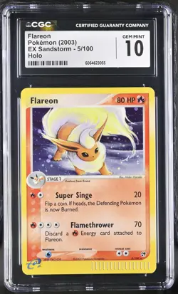 CGC 10 GEM MINT Flareon 2003 EX Sandstorm 5/100 Holo Pokemon Card - Image 1