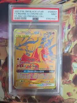 2021 POKEMON SM BLACK STAR PROMO #SM247 FULL ART/RESHIRAM & CHARIZARD GX PSA 9 - Image 1