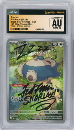 CGC Authentic Auto 10 Ted Lewis Snorlax 051 SV 151 ETB Promo Cards Holo 2023 - Image 1