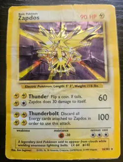 Zapdos 16/102 Holo Rare Base Set Pokemon Card Damaged - Image 1