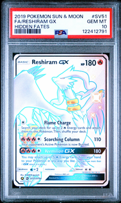 2019 POKEMON SUN & MOON HIDDEN FATES #SV51 FULL ART/RESHIRAM GX PSA 10 - Image 1