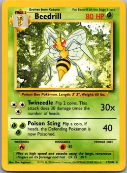 Beedrill 17/102 Rare Base Set Unlimited Pokemon Moderately Played - Image 2