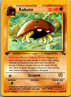 Kabuto 50/62 Common Fossil Pokemon 1st Edition Moderately Played - Image 2