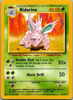 Nidorino 37/102 Uncommon Base Set Unlimited Pokemon Lightly Played - Image 2