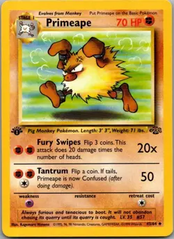 Primeape 43/64 Uncommon Jungle Pokemon 1st Edition Moderately Played - Image 2
