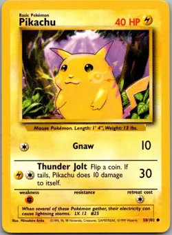 Pikachu 58/102 Common Base Set Unlimited Pokemon Moderately Played - Image 2