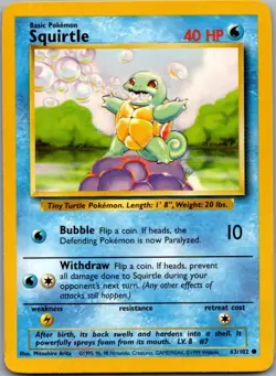 Squirtle 63/102 Common Base Set Unlimited Pokemon Moderately Played - Image 2