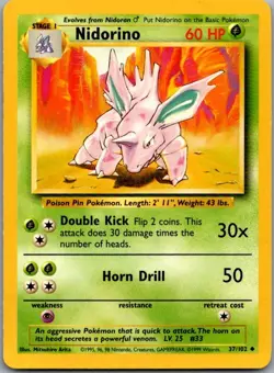 Nidorino 37/102 Uncommon Base Set Unlimited Pokemon Moderately Played - Image 2