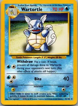 Wartortle 42/102 Uncommon Base Set Unlimited Pokemon Moderately Played - Image 2