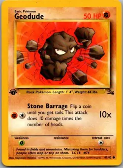 Geodude 47/62 Common Fossil Pokemon 1st Edition Moderately Played - Image 2