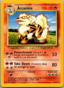 Arcanine 23/102 Uncommon Base Set Unlimited Pokemon Moderately Played - Image 2