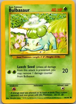 Bulbasaur 44/102 Common Base Set Unlimited Pokemon Moderately Played - Image 2